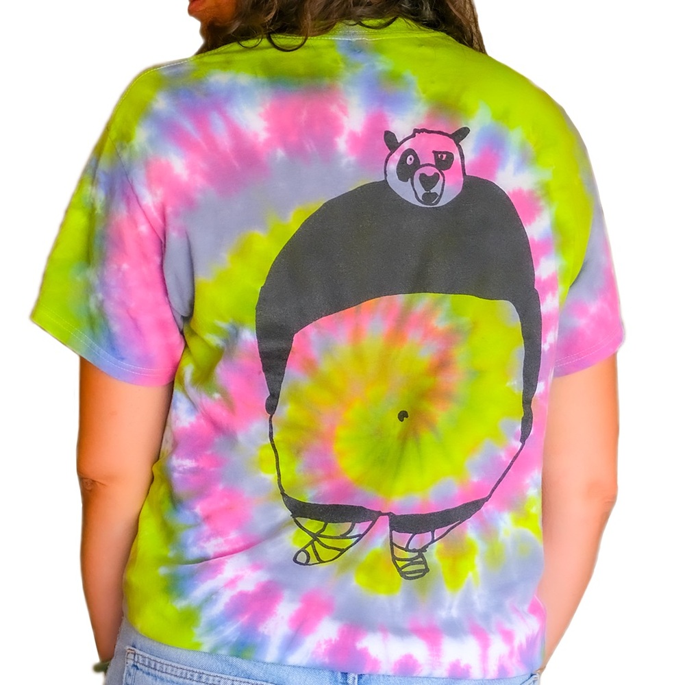 Tie Dye Panda T-Shirt - Pink/Green - Unisex Size Medium - by Cross Dude Tie Die